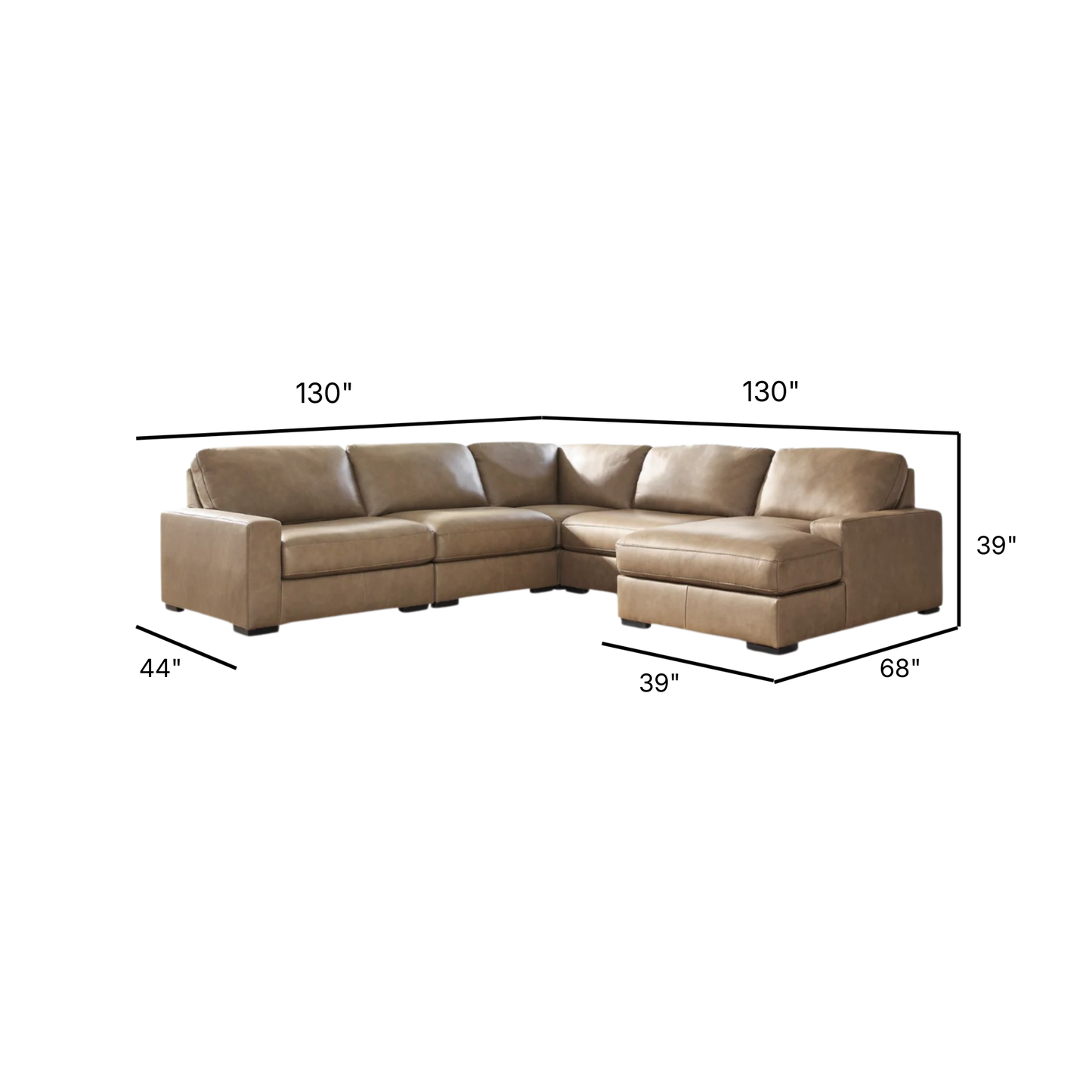 Veronella Modular Corner Sectional with Right Chaise in Sahara Leather