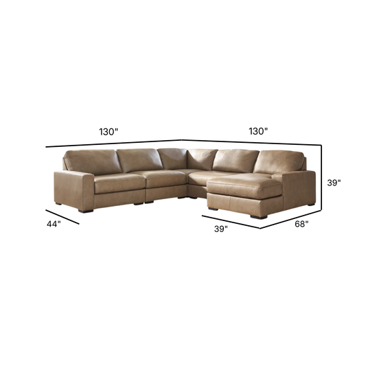 Veronella Modular Corner Sectional with Right Chaise in Sahara Leather