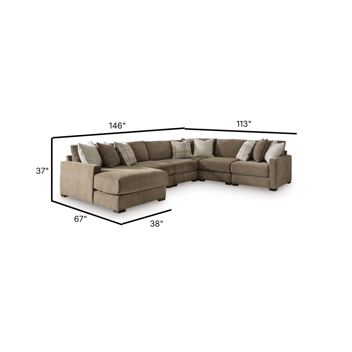 Camellia Court Modular 6-Piece Sectional with Left Facing Chaise in Coffee