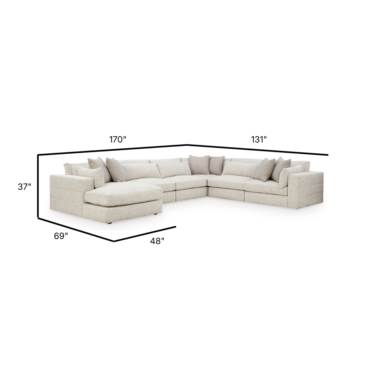 Ashbourne Estate Modular 6-Piece Sectional with Left Facing Chaise in Snowstone