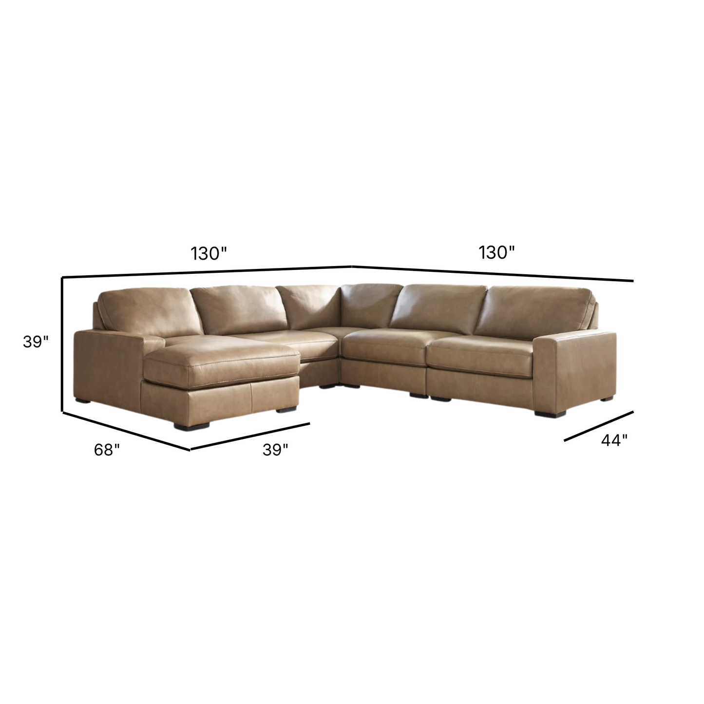 Veronella Modular Corner Sectional with Left Chaise in Sahara Leather