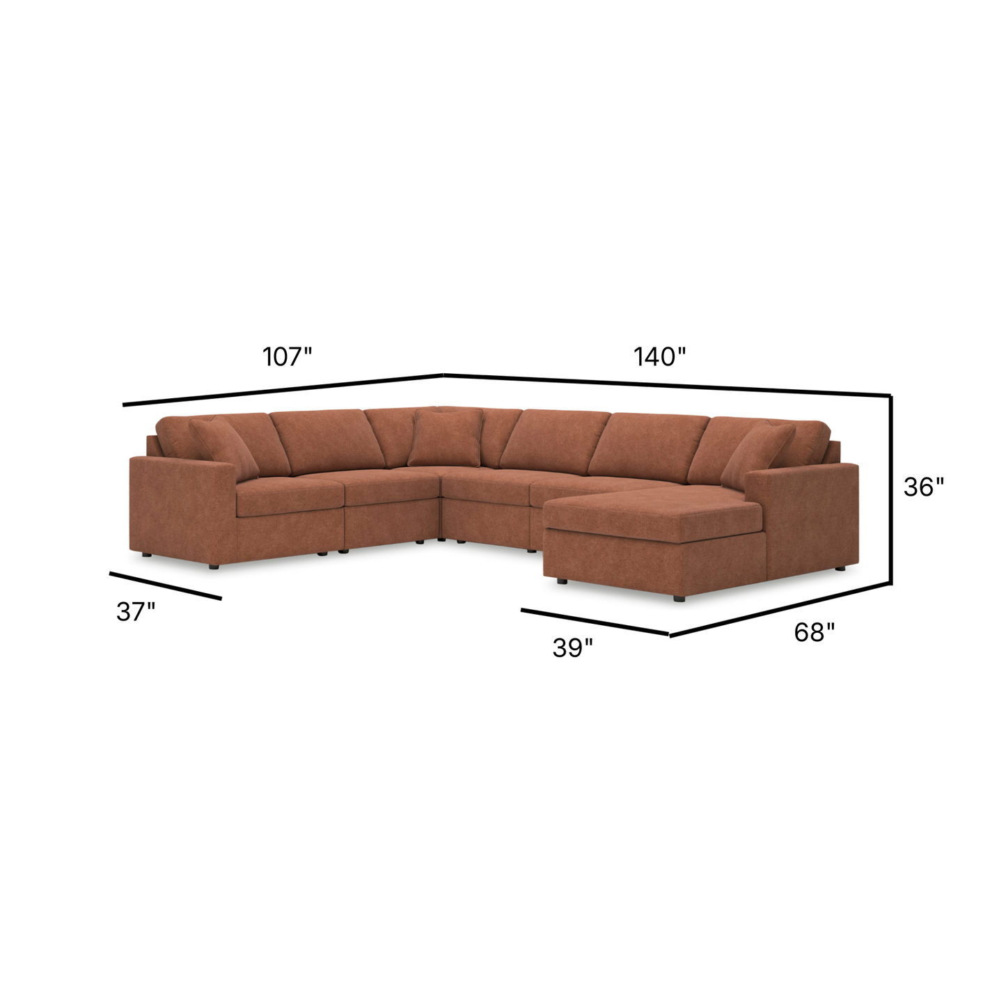 Modmax Modular 6-Piece Sectional with Right Facing Chaise