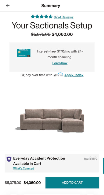 Lovesac Open-Box Modular Sectional Sofa 3 Seats 1 storage ottoman