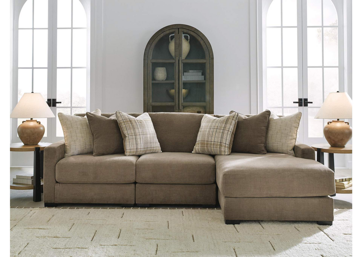 Camellia Court Modular Right Chaise Sectional in Coffee