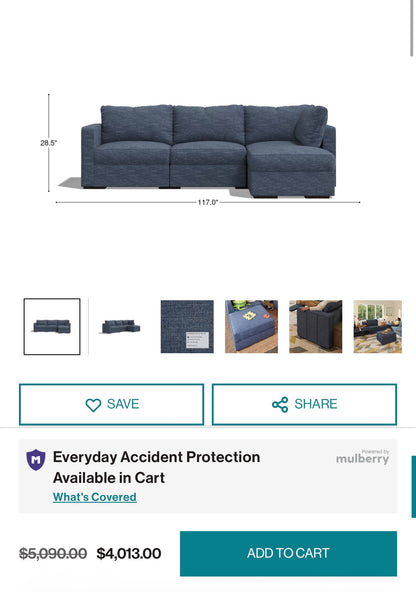 Lovesac Open-Box Modular Sectional Sofa 3 Seats 1 storage ottoman
