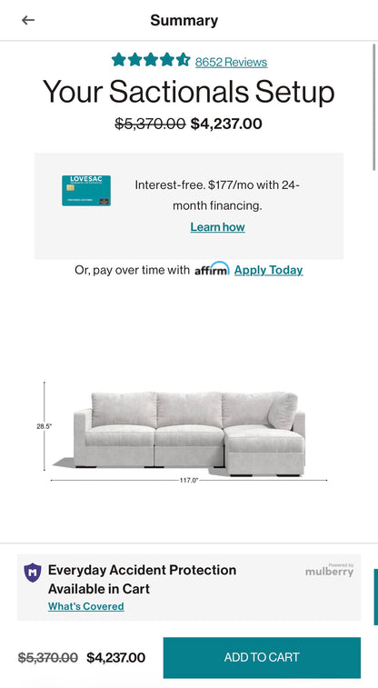 Lovesac Open-Box Modular Sectional Sofa 3 Seats 1 storage ottoman