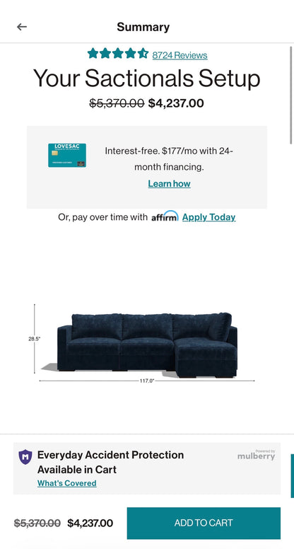 Lovesac Open-Box Modular Sectional Sofa 3 Seats 1 storage ottoman