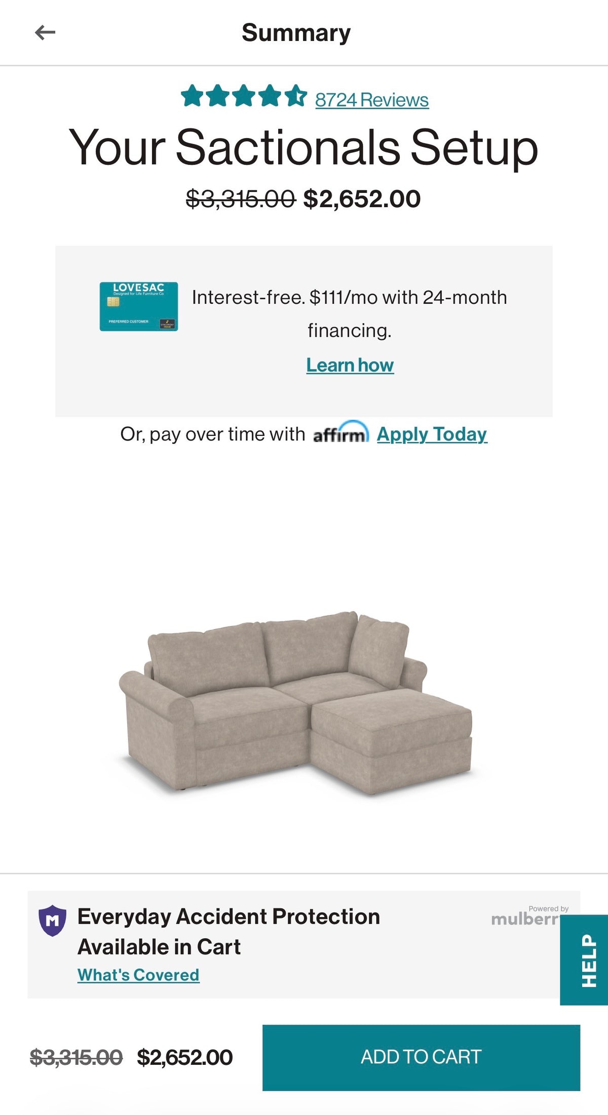 Lovesac Open-Box Modular Sectional Sofa 2 Seats 1 storage ottoman