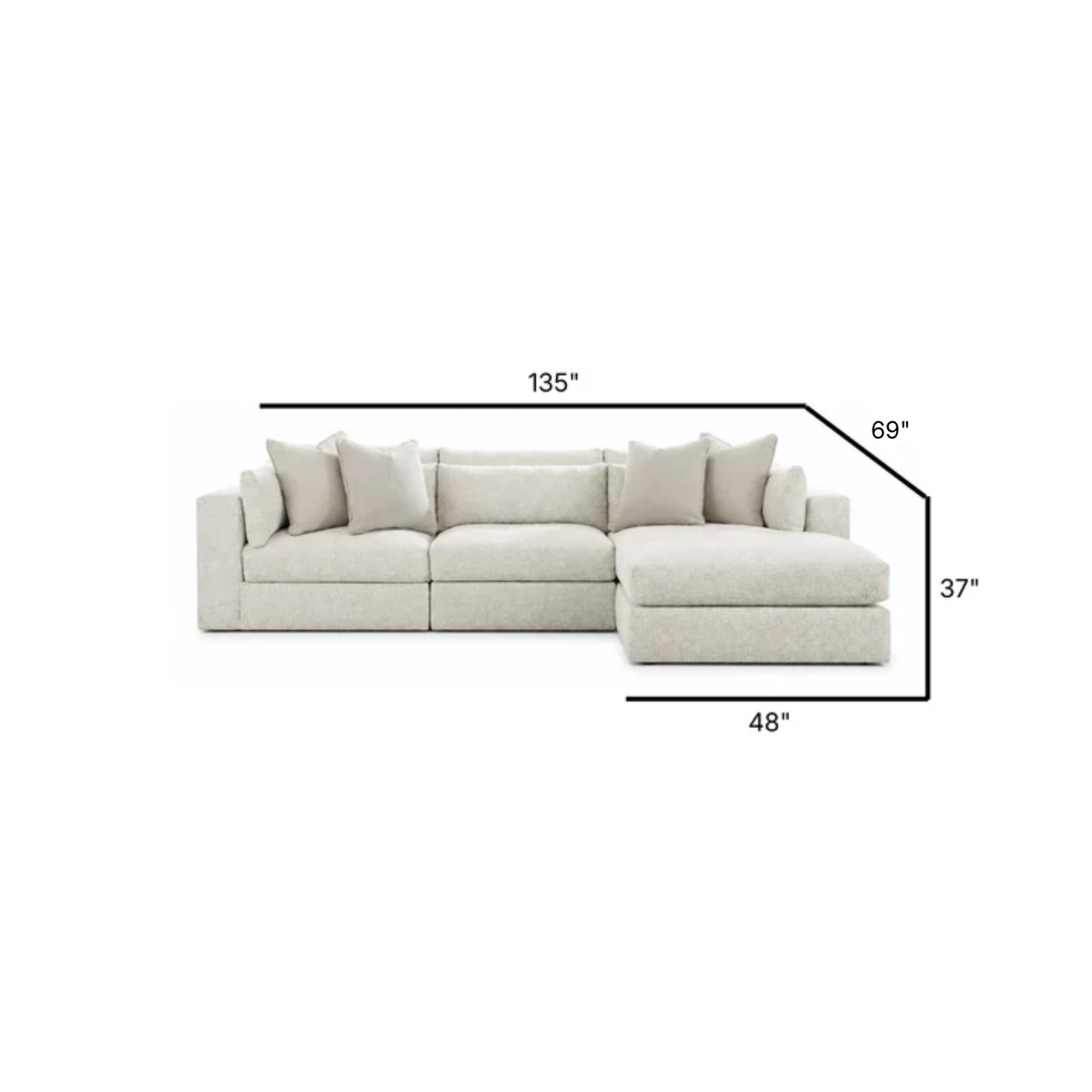 Ashbourne Estate Modular Right Chaise Sectional in Snowstone
