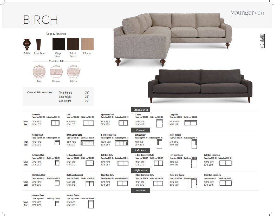 Younger Furniture Birch Sectional Collection