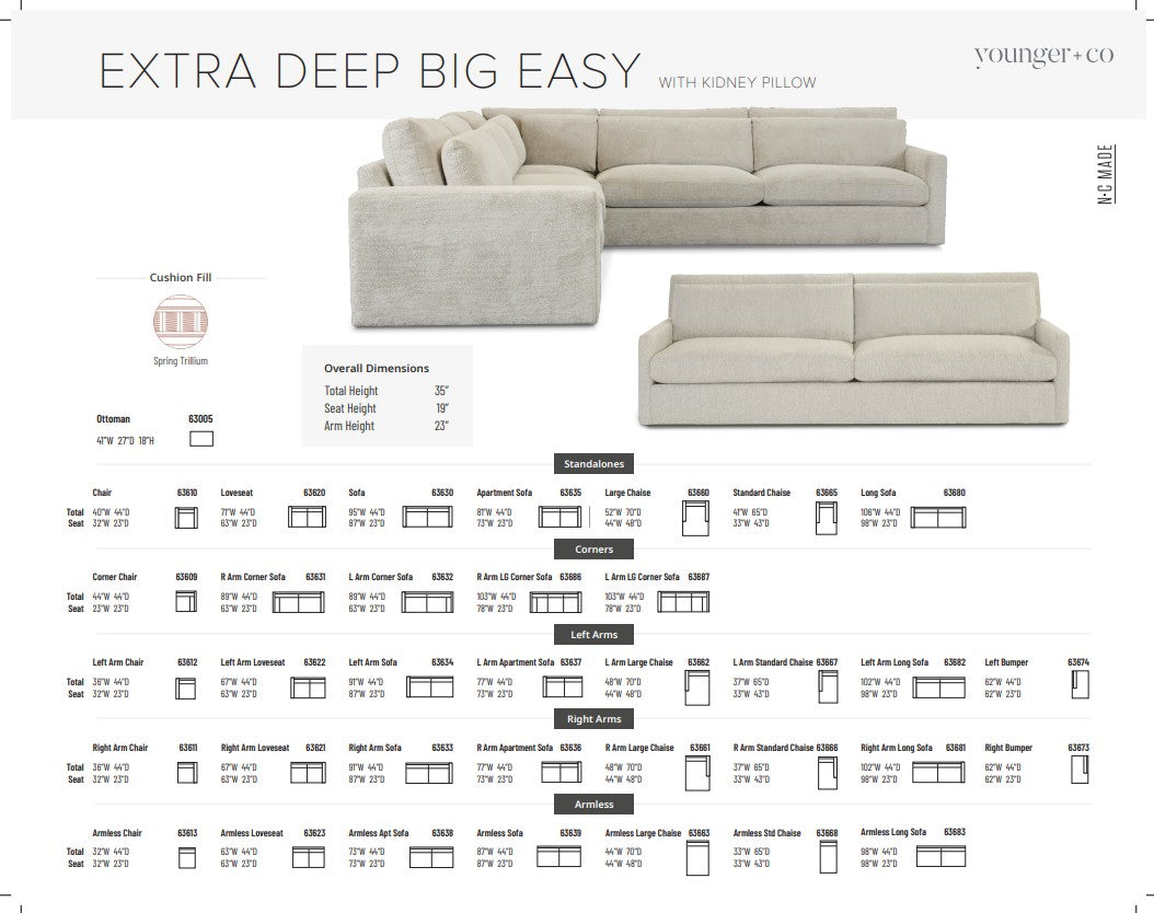 Younger Furniture Big Easy Extra Deep & Kidney Pillow Sectional Collection