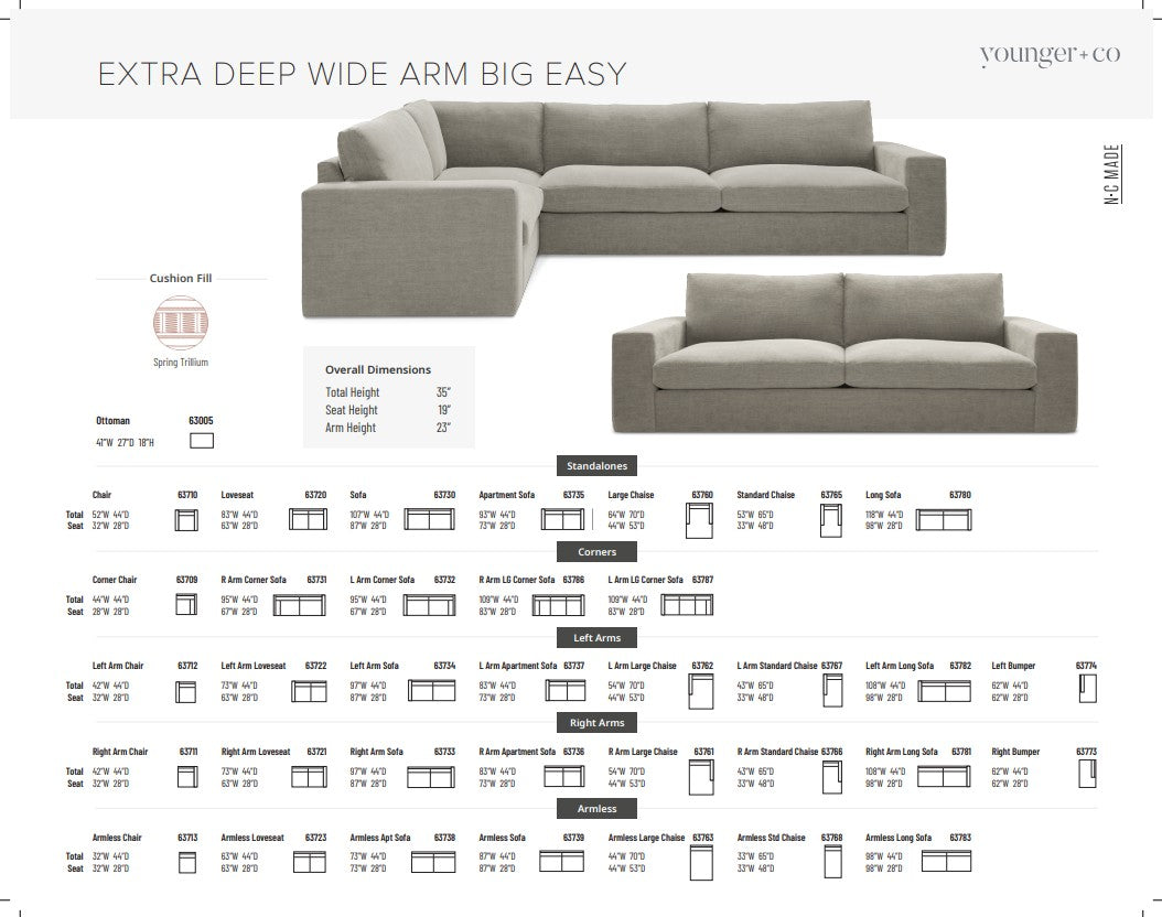 Younger Furniture Big Easy Extra Deep & Wide Arm Sofa Collection