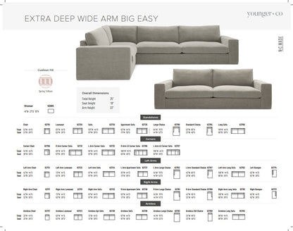 Younger Furniture Big Easy Extra Deep & Wide Arm Sofa Collection