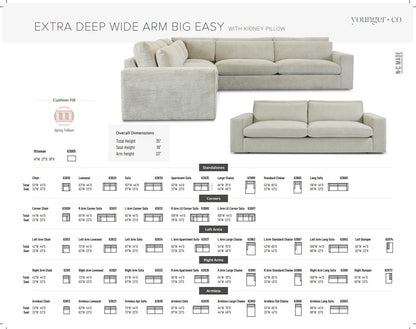 Younger Furniture Big Easy Extra Deep & Wide Arm & Kidney Pillow Sectional Collection