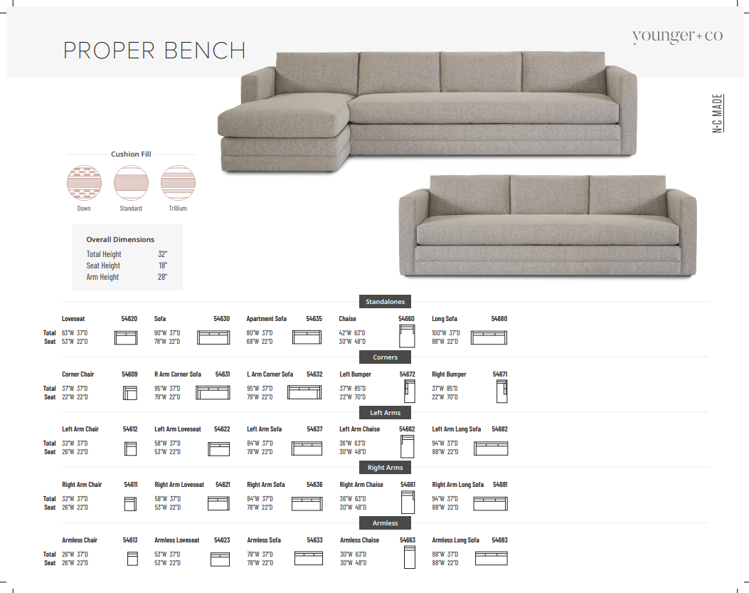 Younger Furniture Proper Bench Sofa Collection
