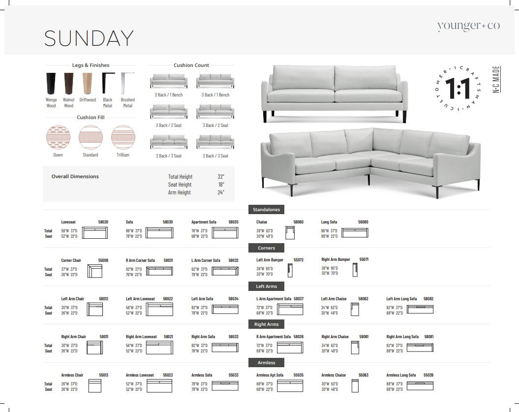 Younger Furniture Sunday Sofa Collection